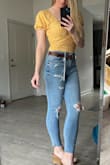 I love these jeans! From the picture, I thought they would be a more relaxed fit (even though it does say they are skinny jeans) - but they are indeed more of a skinny jean. (Which I love too as an "geriatric" millennial lol) Material is great, stretchy, very comfortable, not tight. I ordered a 29 (5'8, 145lbs) which is around what I usually get at Lulus. I'm sure I would have been fine too with a 28 as well. - Jessica D.