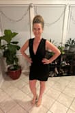 I bought this dress for a fancy dinner and I loved it! The material was high quality. The only setback I had was not getting a plunge bra or using tape with my tiny boobs because although it was great when I was standing, I was almost revealed when sitting = no problem a proper bra could fix! Loved it! - Katrina T.