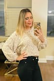 I love this sweater! It fits great and is very cozy. I like the little crop part that's good enough to show a little bit of your belly but not that much and it goes perfect with high-waisted jeans or a skirt with it. - Maria S.