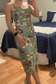Bought this to wear as a guest at a spring wedding coming up. The colors are awesome! I thought the blue would be brighter, but still very cute. Fit is very flattering across the stomach. - Dynnea B.