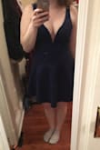 I'm in love with this dress! I originally got a M but exchanged it for a S and it fits so well! The best part is the material is thick enough that no bra is needed! It's a little shorter than I'd like but that's not a big issue for me. I wear this dress all the time and get so many compliments every time! - Alice S.