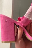 So excited about these cute pink shoes with the tie! However, I was so sad that they came damaged :/ the event I needed them for is in a couple of days so no time to do an exchange. They just needed an inspection before shipping to see this so I was super bummed out they sent me a product that was damaged and not by shipping. The box was in perfect condition. - Coty F.