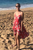 I wore this to a bridal shower and on vacation. For the beach, I did wear full-coverage booty underneath because of the slit. Looks cute with a jean jacket and sandals. It did wrinkle a bit in my suitcase while traveling, and while driving in the car. Not a fabric I'd recommend for wrinkle-free photos. - Karina K.