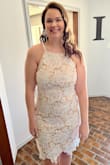I got this dress for my bridal shower and it was perfect. Comfortable, even when sitting down. And a great length - Rachael H.