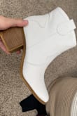 I knew I wanted something different for my wedding shoes and was looking for the perfect short cowgirl boot. These boots are absolutely perfect, I have wider feet so I normally have to size up a half size for narrow boots but these are stretchy enough that I can wear them with no issue. They're my true size and so comfy! I'm going to wear them for all my wedding events and I'm so excited. I'm also short so short boots have to be a specific height to not look like I have cankles = and these are perfect. - Calli P.