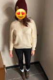 Wore this last Friday for a day of breweries and sightseeing, keeping me cozy on a chilly Boston winter day. Fit is flattering, hiding covid weight and sat on my hips. Thin but not see through, the sleeves could've been a bit longer, though not a big issue. This was a great buy! - Danika C.