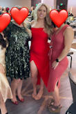 I was looking for a red, sexy dress to wear to an event and boy did I find it. This dress is a SHOW STOPPER! Material is nice, flattering, and wrinkles come out super easy with steam. I got so many compliments on it ALL NIGHT! It's the perfect shade of red and I love the different angles of the dress. The only thing is I originally bought a Medium as that it my normal size for the most part. I could get it on but it was so tight in the chest and hips. I put 32DDD, but I'm actually 32G and have pretty athletic legs. I wish the Large would have been a little tighter at the waist, but it's way more comfortable as is so I'll take it! If you're looking for a sexy dress that will make you feel super confident this is it! - Megan K.