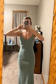 Bought this dress to wear as a bridesmaid dress. I love how it fits, very comfortable, and I'll need to have it hemmed (which I already anticipated.

However- the color on the website being a "sea foam" and almost looks like a bright aqua.  It's much more of a sage/dusty sage/agave color - Claire H.