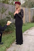 So please laugh at the ridiculous photo. These are from our engagement party which was on halloween night! I wanted to be a dead/goth bride and groom and this dress really helped me achieve my look. I'm kinda tall and it was definitely long enough for me! - Lori B.