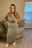 I usually wear a medium to large but have to size up because of my bust. I ordered a size large and it fit perfect. I wore the dress for an entire day. It pairs well with white, nude and black shoes. The color is exactly as pictured. This dress will show every curve you have so if you don't want thay you definitely do not want to purchase it. It was not see through and the material was thick. - Monique G.