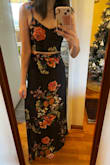 I love this outfit! The size I bought fit well. Not stretchy but everything is tied together so it should be somewhat flexible in how it fits different body types. Definitely need someone to help you tie the top on. I have a short waist and long legs so not much midriff shows and the skirt just barely grazes the floor without shoes. With a slight heel it should be perfect. - Janaki N.