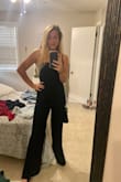 This jumpsuit is now my favorite article of clothing. It hugs my body perfect and is so comfortable!! I paired it with a black blazer when it was chilly outside and it was such a look. The pants are a little long but with heels, perfect length. - Carmen W.