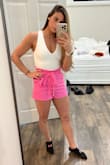 These shorts are very soft, love the soft material, fit true to size, I wear a size 25 in jeans and the XS fit perfectly! - Jenna L.