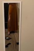 Was too big around my hips/waist and wasn't cheap enough for me to justify getting it tailored. Considered exchanging for a different size but I don't think it would wow me either way. The color is BEAUTIFUL though and the material was very comfortable. PS sorry for the bad pictures. - Claire M.