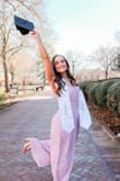 This jumpsuit was great for graduation pics. It was a little long in the legs, so I got it taken up some. The top also slides down a bit, and I had to pull it up periodically. Other than that, it is a gorgeous outfit! - Hannah C.