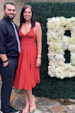 Loved this dress for a family wedding we attended. This color was so pretty. I got a ton of compliments. A little snug around the waist and needed to be tied tight to go braless. Material is thin, good for summer weddings but may need steaming before wearing. - Heidi B.