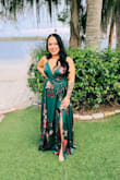 This dress is beautiful! I wore it to a wedding and received so many compliments on it. I am 5' short and round in the midsection; apple-shaped. I ordered a size medium. The dress fit perfectly and hid my insecurities very well. The adjustable straps were helpful in the bust area. However, it was way too long but I did get it hemmed and used the extra fabric to make a bow tie for my bf to wear. It was definitely worth it. - Jasmine M.