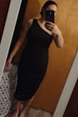 I love the fit of this dress.  The rouching helps hide my postpartum belly.  I feel confident in this! - Raquel C.