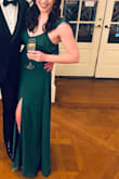 I bought this dress to wear to a black-tie wedding the weekend after St. Patrick's Day and it was a total hit! It fit amazingly (my measurements are correct, and I did have to get it hemmed a tiny bit to wear with 3-inch heels) and I got so many compliments on it! The slit is tasteful and the whole dress is just so romantic and pretty. Highly recommend! - Jackie M.