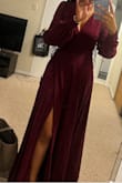 I bought this for a wedding I'm going to next month so I don't have photos of me in it at the event yet but it's stunning. The material is of great quality and the color is beautiful. Exactly like the photo and then some. So satisfied. - Rebekah M.
