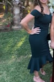 Wore this to a wedding in Cabo San Lucas. Received lots of compliments. This dress hugs in all the right places. Love the playful off the shoulder look with bottom ruffle - Jeanette C.
