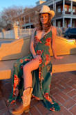 I got this dress to go on vacation in Florida. It's pretty but very revealing in the chest area. I've worn it out with friends but will probably have to safety pin the top to make it appropriate for family. - Jade P.