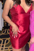 I absolutely love everything about this dress but was so sad it was too small. I didn't have much time to get a new one so I had to keep it and wore it to a formal. It was very short (couldn't lean forward to pick things up) and the cut was quite deep in the front, but very flattering. It fit perfectly everywhere except the ribs which is where it gets really small. The size L was more so for a size M waist. Definitely order up! - Luisa R.