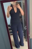 This was my first purchase on lulu's and I couldn't decide which color so I got navy and red... LOVED BOTH so much I am keeping both! This jumpsuit is so flattering! Now I am pretty short so the pant legs are long, but with a cute pair of heels its perfect. Highly recommend - Haley M.