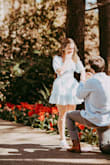 Love this dress!! It fit perfectly. Only complaint is that the shoulder was sliding a bit on me, so I wore a backpack to keep it from moving. Fun fact- my boyfriend proposed to me while I was wearing it :) My new lucky dress! - Elizabeth C.