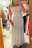 I bought this dress for my formal and we had to wear all white. It's the perfect shade where it doesn't wash me out. It's also really comfy. It's a tad too big but you can tie the straps in the back to make it tighter. The train is a little long but with heels, it shouldn't be too bad because I'm 5'8. Overall love this dress and can't wait to wear it!!! - Sophie H.