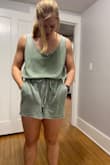 This is so cute, the color is a little different in person and may vary from size to size, I tend to wear a small in dresses unless the fabric has no give, I used their size suggestion which told me to get a medium and it was really inaccurate for my build.  I had to size down to an XS in this run really large but super comfy!! Is made of some sort of sweatshirt material so not super light fabric also maybe not best on super hot days as it might get a little sticky. Overall very cute, easy outfit, for more casual/lounging days and size down !! The First photo is the M, the second is the XS. - Robyn D.