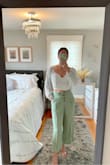 I love the color and fit of these pants. It's pretty high-waisted which I prefer to wear with my cropped tops. It's a little snug but it still looks cute if I leave the top button undone. Love that she has pockets. Very classy pants, see more @thestylestrudel - Sonja B.