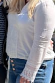 This top is so beautiful! Very lightweight (wear a nude bra, I wore white and it was too obvious), and the details were so cure. Loved the sleeves and double-knotted the strings to the length I wanted. - Stephanie M.