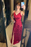 To be fair I think I may have liked this dress better had I gone a size down. There is just a ton of fabric in the bust area that I felt wasn't flattering to my figure. It was also a couple of inches too long for me even in 4-inch heels. Otherwise the material and color are very nice. - McKenzie S.