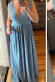 Loved this dress but ultimately decided it looked a little too "bridesmaid" for the black-tie optional wedding I was attending. This was a little too big in the bust on me and would have needed a little fashion tape on the sides, or better yet, little pintuck alterations in the front. Otherwise, it was a really pretty blue and a comfortable fit. It was also plenty long on my 5'6 frame + 3.5" heels. - Maggie C.