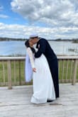 Wore this dress for my wedding! Loved the feeling of the dress was a little heavy but wore it all night! Had to get it altered on the sleeves for a tighter fit, as well as the waist and length due to my height lol but I felt beautiful in this dress would recommend sizing down! - Christina V.