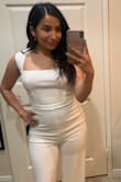 I got this jumpsuit for my bridal shower and I'm so excited to wear it! I sized down and it fits perfectly. I do have to get hemmed but being 4'11 that's normal. - Jacqueline G.