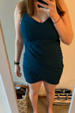 Super pretty color, but hits just inches/cm from my croch. I am not not all that tall either so it is a little disheartening and unfortunately I could not return this dress or I would. Sad to see it as such a waste. Made for someone with chopstick legs maybe...nearly impossible to keep clean smooth look without hiking up. In the photo my hand is at the spot with most people want their area covered. - Kate P.