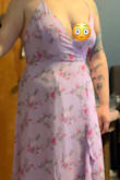 I ordered this dress after having my eye on it for a while, and chose to keep it because I think it's cute and will look even better once I lose more weight (halfway to my goal currently). However, the bodice is VERY revealing and if I have any complaint, it's that the top needs more support. I'm not even big on top but I know I will need to sew the two sides shut before I can wear this in public (see photo). I plan to use the extra length from hemming it to install flutter sleeves, as the spaghetti straps are very thin and do not seem sturdy. - Megan B.
