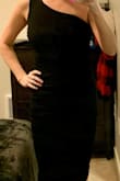 Fit is perfect, though it's a bit awkward to get on with no zipper (just a pullover dress). Fabric is great to hide brunch belly!! The photo got cut off with the app, but the length is great for this dress on a tall body. - Jill H.