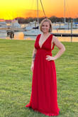 I got this dress for a formal wedding and I felt like a goddess. I was nervous about the low cut for the chest but with double sided tape I felt extremely confident. The material was exactly as I imagined and once I steamed it, it looked flawless. The slit in the leg is a little high if there is wind, but I felt really confident in the dress! 

I would highly recommend this dress! - Allison L.