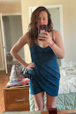 I love this dress! I normally wear a medium and based on the size calculator went with a small. The fabric is stretchy and form fitting but you don't want to size up because the chest would be too loose. It hugs and covers in all the right places. Honestly, I didn't realize until I took a few pics of myself in the dress, how good it looked. It shows off legs and arms, which I couldn't be more proud of. I plan to dress it up with jewelry and a crop jacket. I picture this dress working for women of all sizes and shapes. - Brie S.