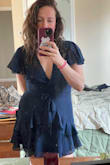 Originally I ordered a small but the zipper where the sash is located on the back of the dress was impossible to zip. I exchanged it for a medium that fit perfectly. (The exchange process was so easy) The zipper is still hard to zip in that area but I found going up a size, there was less stress on the fabric/ zipper. I feel like since this dress is flowy, you can actually eat a meal in it and not be worried about your tummy popping out. - Brie S.