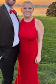 LOVED this dress. Stunning. The fabric is thicker which helped me feel like it didn't show everything. Stretchy fabric though. I had to have the straps taken in because it was too loose. Hated how I couldn't wear any bra as I'm larger chested. I also had to buy Spanx underwear because regular shaping garments (traditional Spanx, Honeylove, etc) all come up too high and the back of the dress is too low. - Laura H.