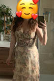 This dress is beautiful! It kind of has that vintage feel and it's out of the box. I am between a Med and a large for Lulus dresses so I got an 8 and a 10... the 10 fit perfectly. I do have a large ribcage so for the zip to close comfortably I needed the 10. I would suggest taking your regular size if your waist and ribcage are smaller, otherwise, size up. There is not a huge difference between sizes except for the zipper at the waist. 
The dress is quite long. I will be wearing 5-inch heels, I am 5ft7 and the dress still sits a bit on the floor. 
I recommend! - Jade L.