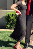 My daughter wore this dress to a semi-formal school dance and it was perfect. It is a very modest yet elegant dress. She is 5'7" 120 lbs and very petite so the XS fit perfectly. We bought red shoes and red jewelry to accent the red of the flowers on the dress. - Lisa F.