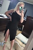 I'm in between a small and medium but at Lulus I've learned I'm a medium and it fits perfect. The length is perfect and the slit isn't too high. - Rachel V.