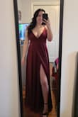 I'm always hesitant to order dresses online, but I was pleasantly surprised with this dress! The color was perfect, and it fit so well!! The dress is pretty long, I'm 5'7 and with 3inch heels I was still stepping on the bottom. Also, you will not notice the slit unless you physically part the dress, without me parting the dress, no one knew there was a slit. The slit is also very high. Overall, I am glad I went with this dress as it was perfect for my formal, definitely recommend!! - Kendra E.