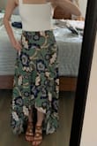 Absolutely love this skirt. I got it for a more casual outfit for engagement photos and love how flowy it is. The length fit me well with wedges, but it does drag on the ground if I wear a small heel or flats. - Jennifer K.