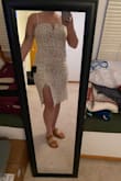 This was a cute dress, but I went with a different style. The slit has a weird look to it that makes the dress look too small on me. The color clashed also with my skin tone a little in person with the lining. - Megan C.